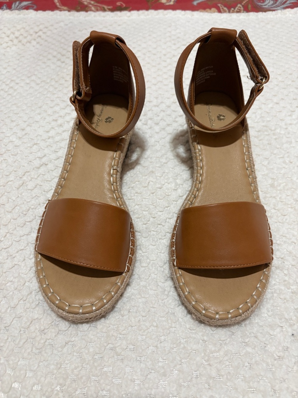 Tommy Bahama Cognac Leather Espadrille Ankle-Strap Wedges